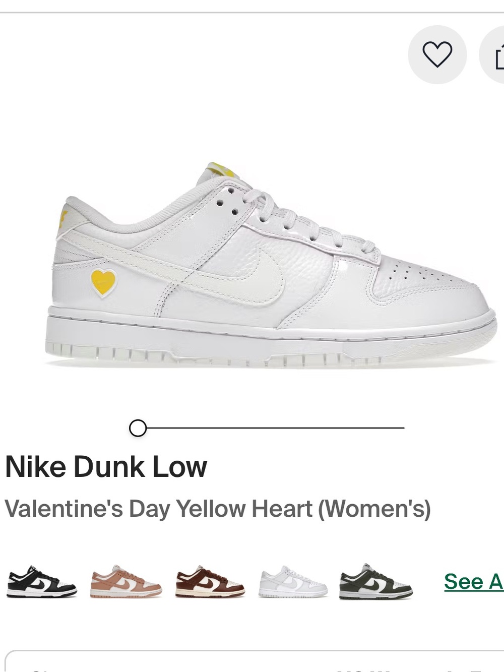 Nike Dunk Low Women's White with Yellow Heart Accent